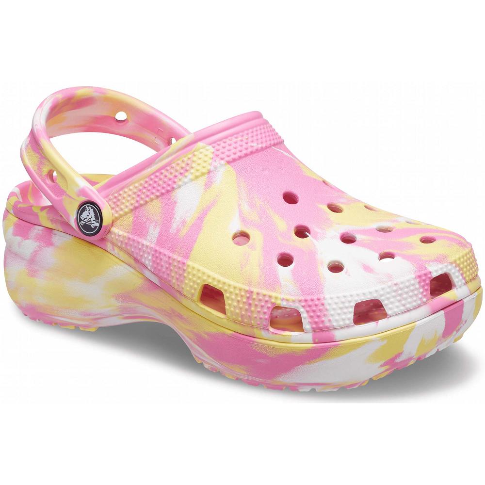 Pink / Multi Women's Crocs Classic Platform Marbled Clog Wedges | NZ 0648BEXC